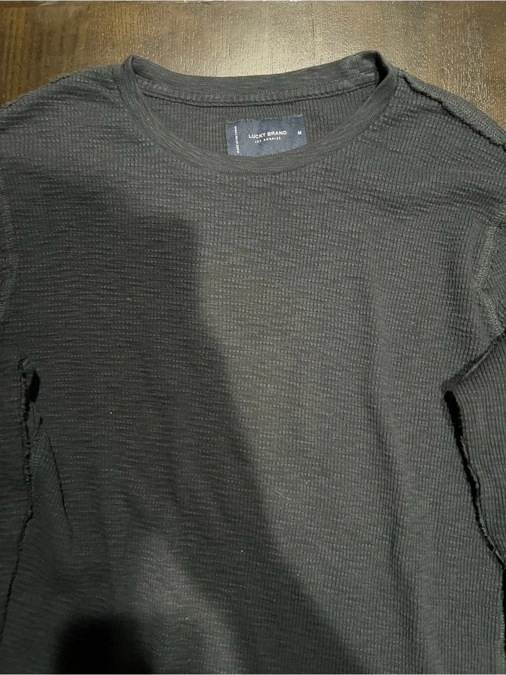Lucky Brand Black Thermal Waffle Knit Henley Long Top 90s Y2K Size M
